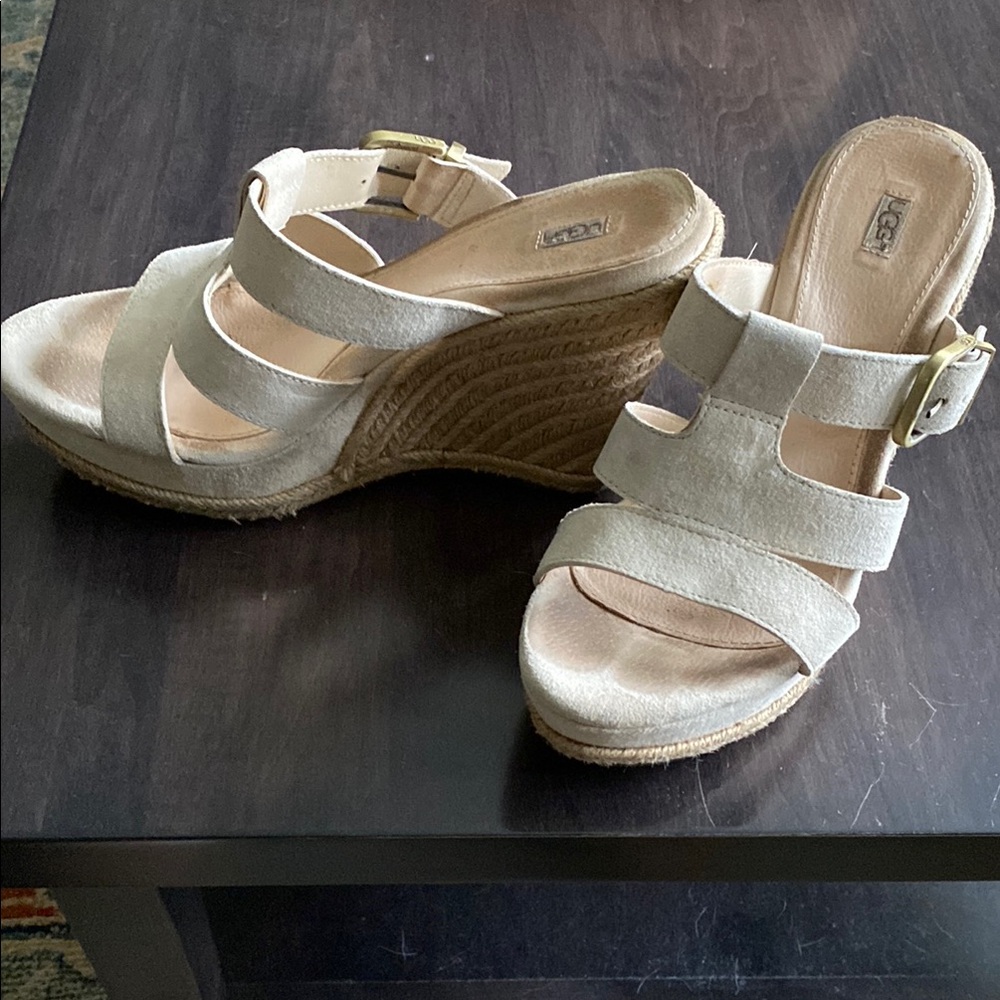 UGG Cream Wedge Espadrilles with Metallic Straps